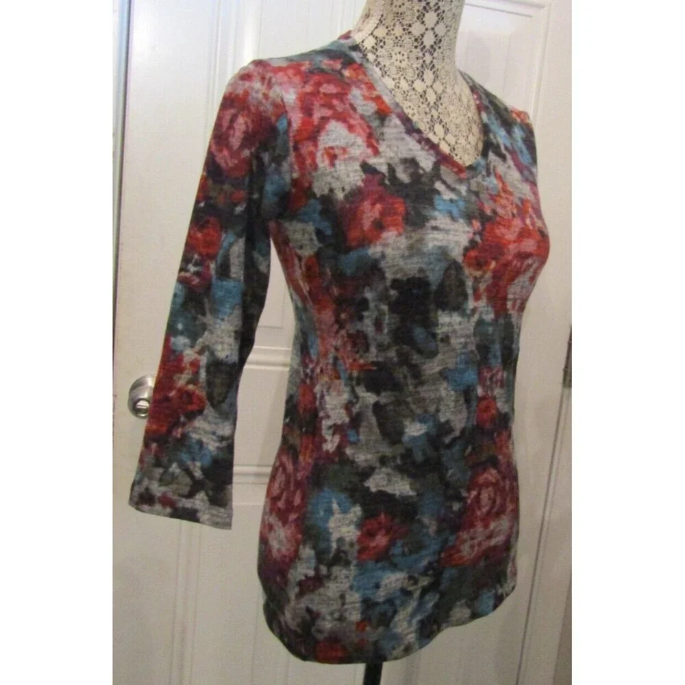 Pure Amici Top Floral Print Knit Pullover Luxury Brand NWT Womens Size XS